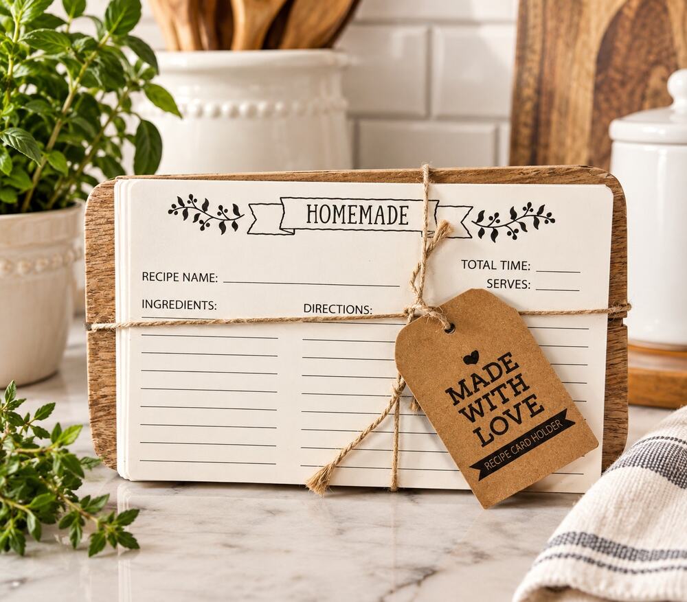 Rustic Recipe Card Holder Set Homemade Made With Love Kitchen Farmhouse Decor - Picture 1 of 6
